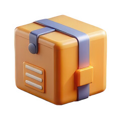 Poster - 3d render of orange cube package with purple straps isolated on transparent background