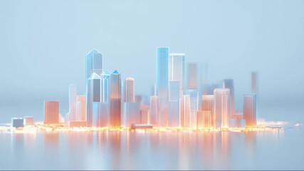 Poster - Abstract Cityscape Illustration with Blue and Orange Lighting and Geometric Design Modern Architecture with Futuristic Skyscrapers on a Blue Background