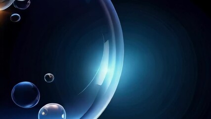 Poster - Abstract blue fluid orbs floating on a dark background, creating a dreamy and ethereal atmosphere, suitable for a variety of creative projects.