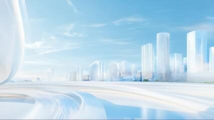Poster - Abstract Futuristic Cityscape Architecture with White Buildings and a Blue Sky on a Bright Day for Digital Background Design