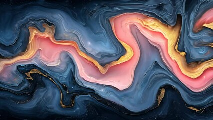 Poster - Abstract flowing blue, pink, gold, marble-like pattern