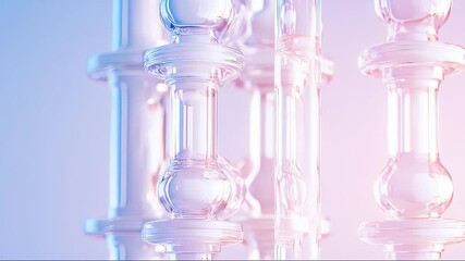 Poster - Elegant White Glass Columns with Blue and Pink Gradient Lighting Abstract Design with Smooth Texture