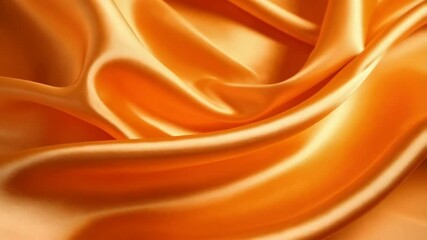 Poster - Luxurious bright orange satin fabric flowing in soft waves and folds creates a rich, warm and elegant texture background.