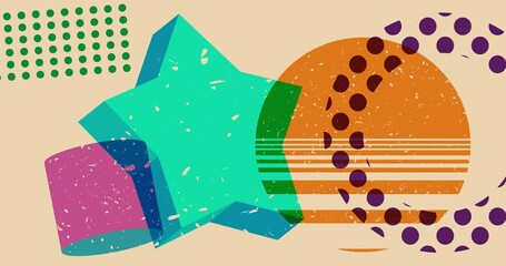 Poster - Risograph star with geometric shapes animation. Moving object in trendy riso graph design video.