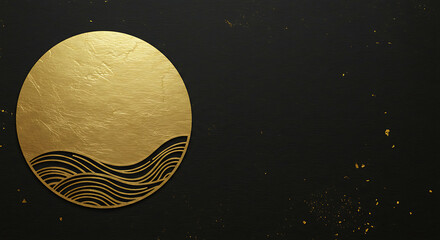 Poster - Elegant golden circle with wave pattern against a dark textured backdrop