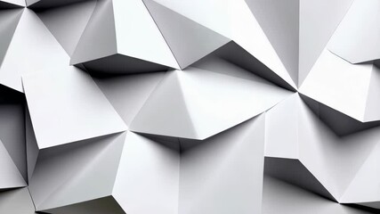 Poster - Angular white geometric pattern of folded shapes with sharp edges and shadows creating modern abstract wall