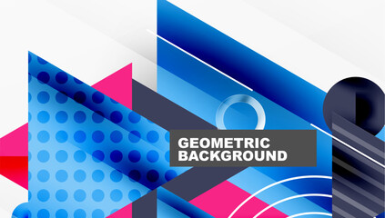 Aufkleber - Abstract geometric background. Blue, pink, white shapes overlap creating dynamic visual effect. Modern design elements present.