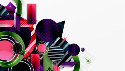 Aufkleber - Abstract geometric composition. Vibrant shapes, lines, circles create dynamic visual experience. Modern design elements dominate image.