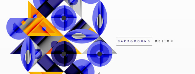 Leinwandbilder - Abstract geometric shapes, blue, orange hues create dynamic composition. Modern design elements suggest technology, innovation.
