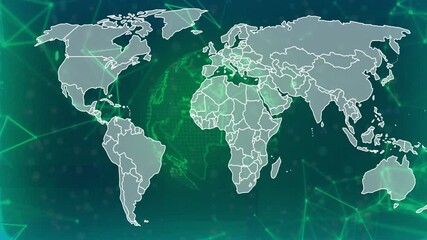 Poster - On start continent outlines fading in over rotating green dotted sphere, visualizing global network