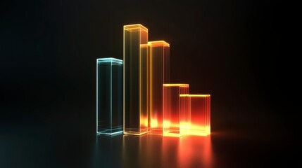 Poster - Glowing glass bar graph chart on dark background.