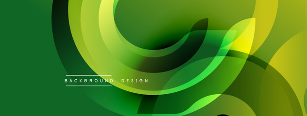 Leinwandbilder - Abstract green layers create dynamic flow. Smooth shapes overlap, forming modern design. Gradient shades add depth, visual interest.