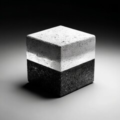 Aufkleber - Monochrome Contrast: A cube with black, white, and gray tones, highlighting texture and form in a minimalist composition.