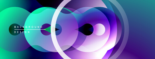 Leinwandbilder - Abstract fluid shapes, vibrant colors blend. Circles overlap creating dynamic visual effect. Modern design element.
