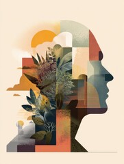 Poster - Male Mental Health Awareness Infographic Highlighting Calming Elements and Natures Influence on Well-Being