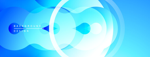 Aufkleber - Abstract blue background. Overlapping circles, waves create dynamic visual effect. Smooth gradients, modern design elements present.