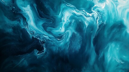 Poster - Abstract swirling teal and dark blue paint texture.