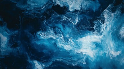 Poster - Abstract blue and white swirling paint texture.