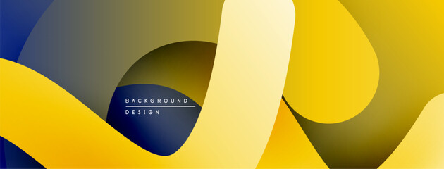 Leinwandbilder - Abstract design features overlapping curves. Yellow, gold, navy hues create dynamic visual effect. Modern aesthetic, simple composition.
