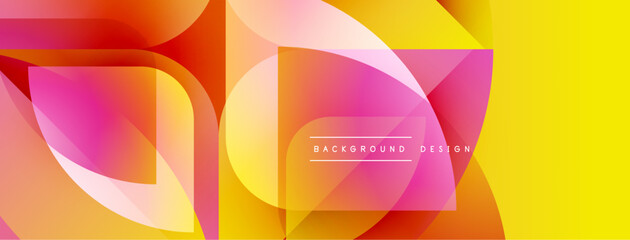 Poster - Abstract geometric shapes overlap, creating vibrant color gradients. Yellow, orange, pink hues dominate composition. Modern design element.
