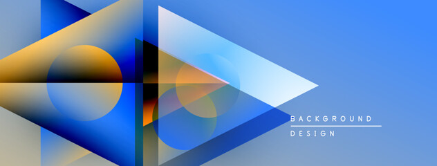 Aufkleber - Abstract geometric shapes overlap, creating dynamic blue, gold composition. Modern design elements suggest innovation, technology.