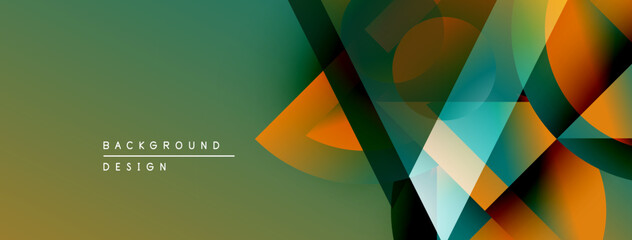 Aufkleber - Abstract geometric shapes overlap, creating vibrant color gradients. Design features teal, orange, yellow hues on muted green backdrop.