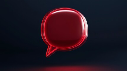 Poster - Red glowing glass speech bubble on dark background.