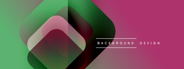 Aufkleber - Abstract geometric shapes overlap. Gradient colors blend, creating modern design. Pink, green, maroon hues dominate composition.
