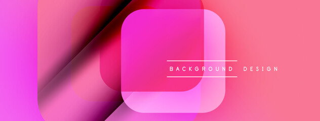 Poster - Abstract geometric shapes overlap. Pink, purple hues create modern background. Minimalist design with text element present.