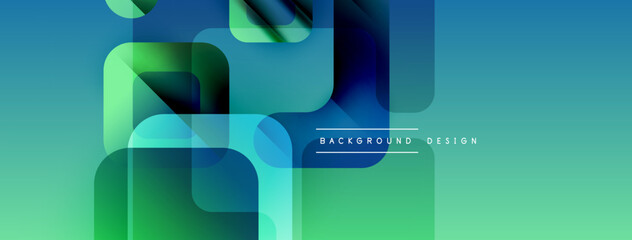 Poster - Abstract geometric shapes overlap, creating vibrant blue, green gradients. Modern design elements suggest technology, innovation. Minimal text present.