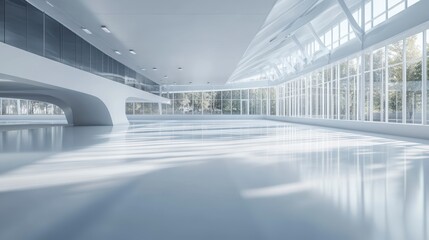 Canvas Print - modern spacious white interior with large windows and sunlight.