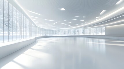 Canvas Print - modern, bright, spacious white interior with curved walls, large windows, and natural light.