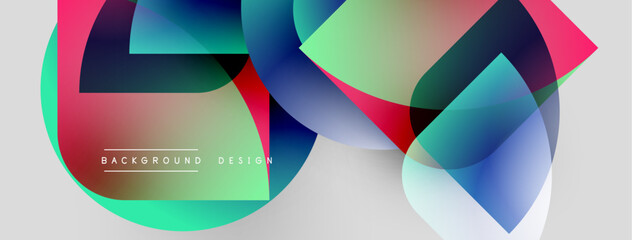 Aufkleber - Abstract colorful shapes overlap, creating dynamic visual effect. Gradient hues blend smoothly, forming modern background design.