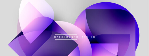 Aufkleber - Abstract shapes overlap, creating vibrant purple gradients. Modern design features smooth transitions, light effects, simple text.