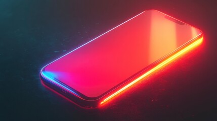 Poster - Neon-lit smartphone with blank screen on dark background.