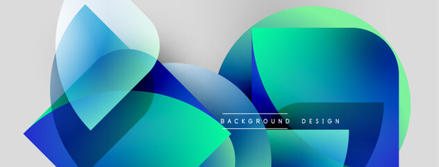Aufkleber - Abstract shapes overlap, creating vibrant blue, green gradients. Light gray background provides contrast. Text reads background design.
