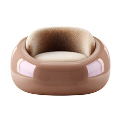 Poster - Stylish and inviting pastel brown cat bed with a soft rounded design and plush comfortable interior for a cozy and relaxing pet home environment
