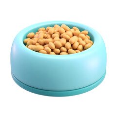 Poster - A pastel blue pet bowl filled with soft round cat kibble pellets in a cozy cartoon inspired design with a smooth plastic texture and rounded shape