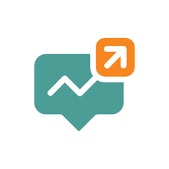 Teal Speech Bubble with Rising Graph and Orange Arrow Sign, Illustration Style