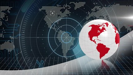 Aufkleber - Globe appearing then rotating while emitting radar rings connecting continents for tech display