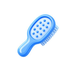 Poster - Cute and rounded 3D icon of a blue plastic grooming brush with soft pastel texture and bristles designed in a cartoon inspired style