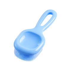Poster - A blue plastic grooming brush with a soft rounded design and pastel texture isolated on a white background