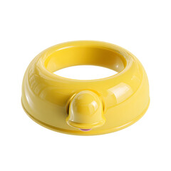 Poster - Bright yellow soft plastic pet collar with a rounded cartoon inspired bell design on a transparent background