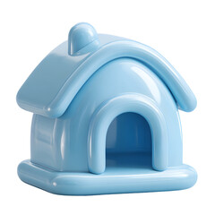 Poster - Whimsical 3D icon of a rounded pastel blue cat house with a cozy cartoon inspired design and a smooth soft plastic texture