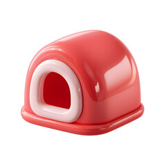 Poster - Cute and rounded red plastic cat house designed as a cozy and comfortable indoor shelter for domestic pets