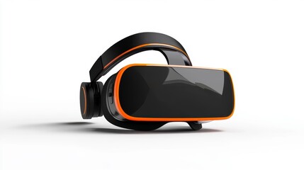 Poster - Sleek black and orange VR headset isolated on white background.