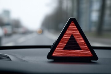 Poster - Warning Signal Illuminated on Dashboard Indicating Potential Vehicle Issue in a Modern Car