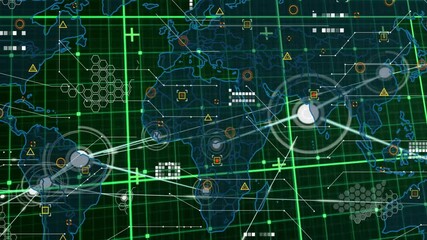 Poster - Digital grid activating white node on North America, expanding global network for data monitoring
