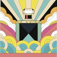 Leinwandbilder - Illustration of a retro perfume bottle with sunbursts