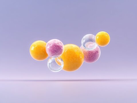 Abstract 3D Rendering of Pastel Orange and Pink Spheres with Dots Forming Organic Linear Motion